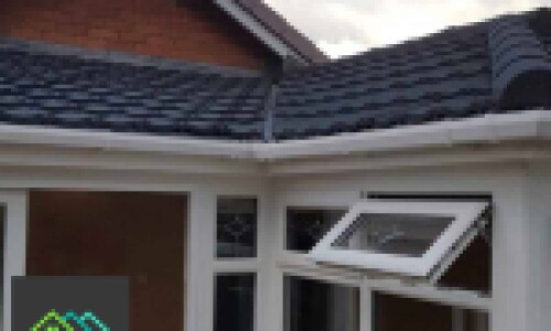12 p shaped conservatory with grey recycled roof tiles