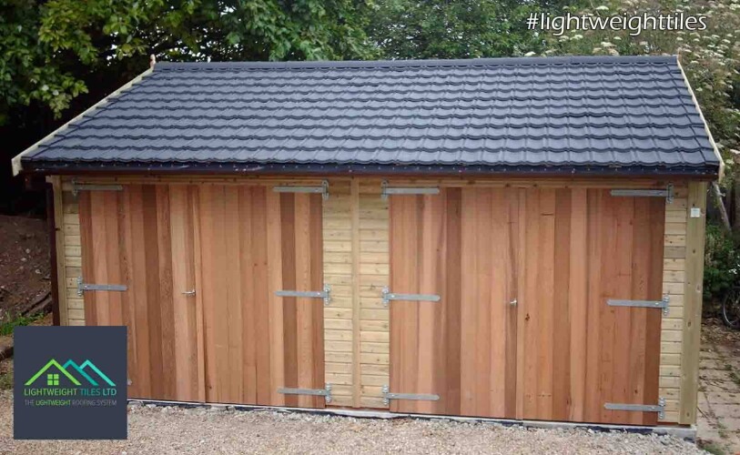 Beautiful grey granulated plastic garage roof replacement by lightweight tiles