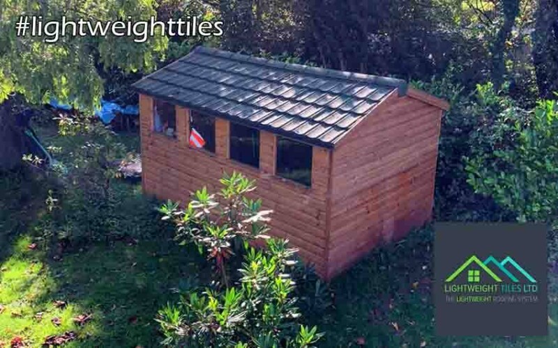 Large garden shed roof replacement with Green Granulated recycled tiles