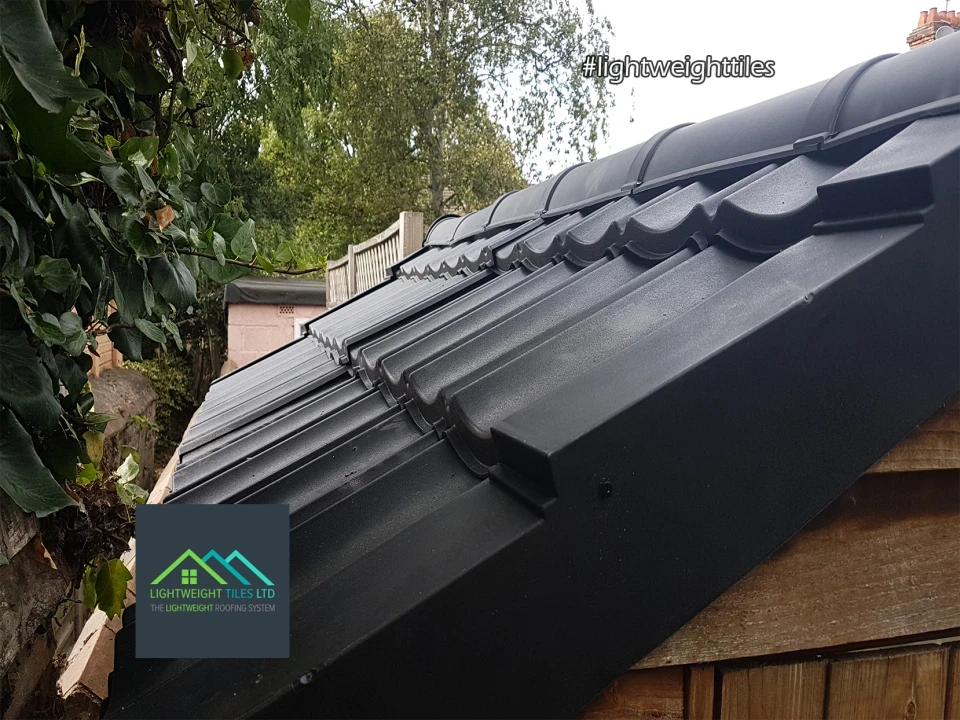 Close up image of black shed roof replacement tiles by Lightweight Tiles