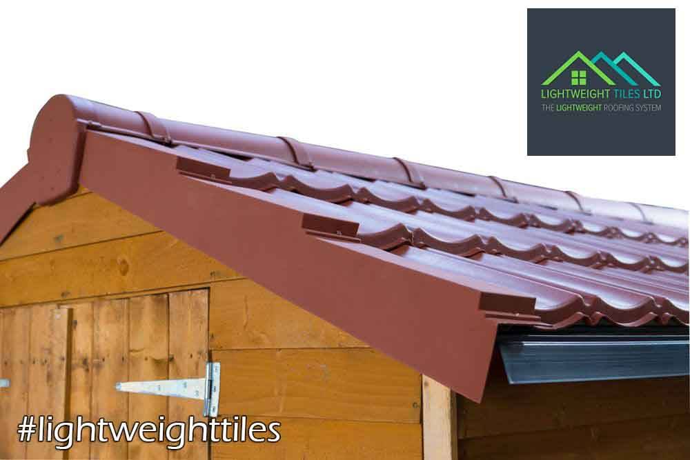 Close up image of Plastic shed roof replacement tiles in smooth red | By Lightweight Tiles