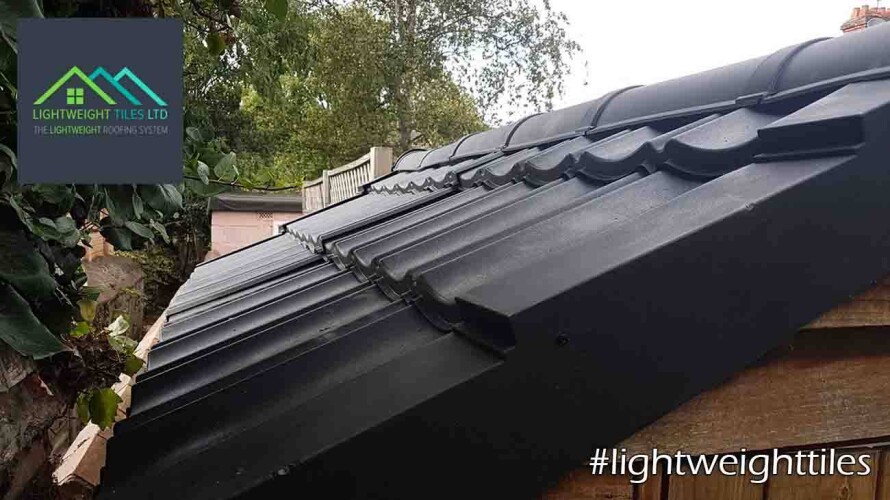 Close up image of black shed roof replacement tiles by Lightweight Tiles