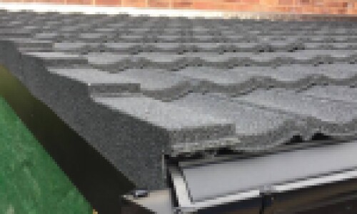 lean to with recycled lightweight roof tiles in grey