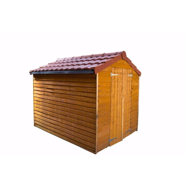 shed with brown recycled roof tiles